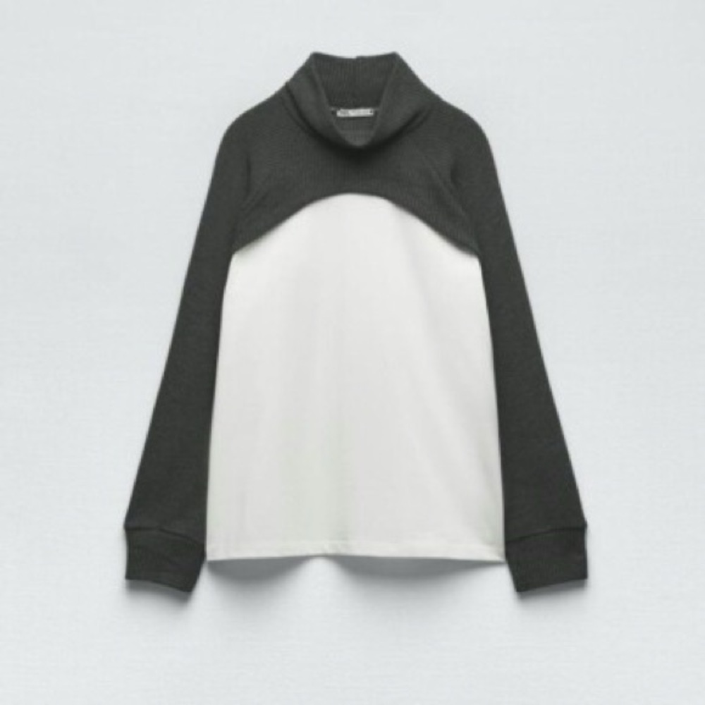 Zara Gray and White Turtleneck Sweater Faux Shrug
